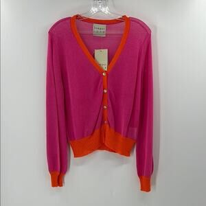 Jumper 1234 Women's Open Weave Colorblock Cardigan - Fuchsia/Neon Orange - 4 NWT